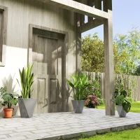 Outsunny Indoor Outdoor Planters Set of 3 MgO Tall Planters Stackable Flower Pots with Drainage Holes for Garden, Balcony, Gray(m-10)