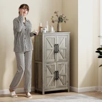 HOMCOM Bathroom Floor Storage Cabinet, Farmhouse Bathroom Cabinet with 4 Doors and Adjustable Shelf, Light Gray(m-7)