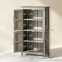HOMCOM Bathroom Floor Storage Cabinet, Farmhouse Bathroom Cabinet with 4 Doors and Adjustable Shelf, Light Gray(m-3)