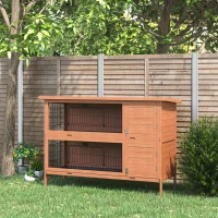 PawHut 54"L 2-Story Large Rabbit Hutch Bunny Cage Wooden Pet House Small Animal Habitat with Lockable Doors, No Leak Tray and Waterproof Roof for Outdoor/Indoor Orange(m-8)