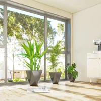 Outsunny Indoor Outdoor Planters Set of 3 MgO Tall Planters Stackable Flower Pots with Drainage Holes for Garden, Balcony, Gray(m-8)