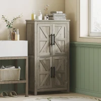 HOMCOM Bathroom Floor Storage Cabinet, Farmhouse Bathroom Cabinet with 4 Doors and Adjustable Shelf, Light Gray(m-2)