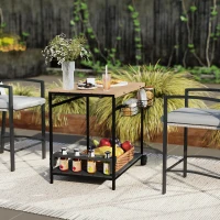 Outsunny Outdoor Bar Cart Patio Serving Cart with Wine Holders Natural(m-9)