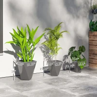 Outsunny Indoor Outdoor Planters Set of 3 MgO Tall Planters Stackable Flower Pots with Drainage Holes for Garden, Balcony, Gray(m-3)