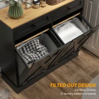 HOMCOM Tilt Out Laundry Hamper Cabinet, Bathroom Storage Cabinet with 2 Removable Baskets and 2 Drawers, Black(m-5)