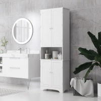 HOMCOM Tall Narrow Bathroom Storage Cabinet with Doors and Shelf Adjustability, Freestanding Linen Cabinet with 2 Cabinets and Countertop, White(m-10)