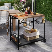 Outsunny Outdoor Bar Cart Patio Serving Cart with Wine Holders Natural(m-8)