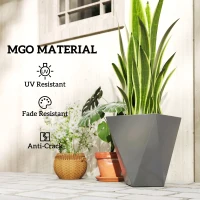 Outsunny Indoor Outdoor Planters Set of 3 MgO Tall Planters Stackable Flower Pots with Drainage Holes for Garden, Balcony, Gray(m-7)