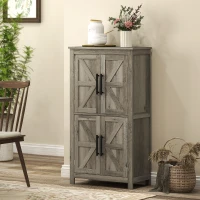 HOMCOM Bathroom Floor Storage Cabinet, Farmhouse Bathroom Cabinet with 4 Doors and Adjustable Shelf, Light Gray(m-9)
