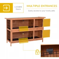 PawHut 54"L 2-Story Large Rabbit Hutch Bunny Cage Wooden Pet House Small Animal Habitat with Lockable Doors, No Leak Tray and Waterproof Roof for Outdoor/Indoor Orange(m-5)
