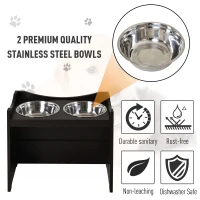 PawHut Raised Pet Food Elevated Feeder with 2 Stainless Steel Bowls, 3 Levels Adjustable Height Levels, and Wood Finish(m-4)