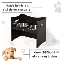 PawHut Raised Pet Food Elevated Feeder with 2 Stainless Steel Bowls, 3 Levels Adjustable Height Levels, and Wood Finish(m-5)