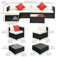 Outsunny 6 Pieces Outdoor PE Rattan Wicker Patio Furniture Sofa Set with Thick Cushions, Deluxe Garden Sectional Couch with Glass Top Table, Dark Coffee and Cream White(m-3)