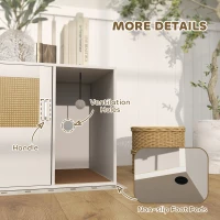 PawHut Cat Litter Box Enclosure, Cat Washroom End Side Table with Rattan Door, Scratching Pad, Non-slip Foot Pads, White(m-9)
