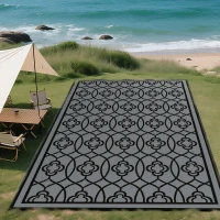 Outsunny Reversible Outdoor Rug, Waterproof Plastic Straw with Carry Bag, 9' x 18', Black & Gray Lantern(m-11)