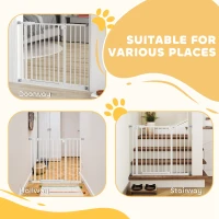 PawHut 30 Inch Tall Pet Gate with Door Dog Gate and Barrier Indoor for Stairs Includes 7", Extensions Kit, Pressure-Mounted Safety Gate, White(m-9)