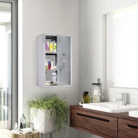 HOMCOM 12" x 20" Lockable Medicine Cabinet, 3 Tier Stainless Steel Medical Wall Box with 2 Keys and Shelves for Bathroom(m-2)