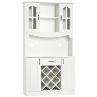 HOMCOM Kitchen Pantry Cabinet, with Hutch, Utility Drawer, 4 Door Cabinets and 6-Bottle Wine Rack, White(m-2)