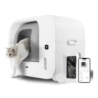 Odor-Free Self-Cleaning Litter Box with Self-Pack and Refill System, APP Control, Extra Large Space for 3.3-22 lbs Cats, 27.5"L x 18"W x 23.5"H, White Gray(m-2)
