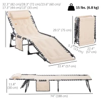 Outsunny Outdoor Lounge Chair, Folding Chaise Lounge, Patio Padded Tanning Chair with 5-position Adjustable Backrest, Pillow and Pocket for Deck, Beach, Lawn and Sunbathing, Beige(m-3)