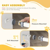 PawHut 30 Inch Tall Pet Gate with Door Dog Gate and Barrier Indoor for Stairs Includes 7", Extensions Kit, Pressure-Mounted Safety Gate, White(m-7)