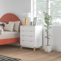HOMCOM 4 Drawer Double Dresser for Bedroom, Fluted Chest of Drawers with Gold Finger Pulls and 4 Wood Legs, White(m-8)