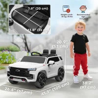 Aosom Licensed Chevrolet Tahoe Kids Ride on Car, 12V 7AH Toddler Electric Car with Parent Remote Control, 3 Speeds, Spring Suspension, LED Light, Horn, Music, White(m-3)