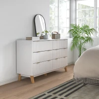 HOMCOM 6 Drawer Double Dresser for Bedroom, Fluted Chest of Drawers with Gold Finger Pulls and 5 Wood Legs, White(m-9)