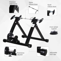 Soozier Foldable Indoor Bike Trainer, Stationary Bicycle Stand for Riding Exercise, 26-28" & 700C Wheels, Quick Release Skewer & Front Wheel Riser Block Included, Black(m-4)