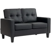 HOMCOM 51" Double Sofa Couch, Upholstered PU Leather Loveseat with Armrests, Tufted Backrest, Cushion, Black(m-2)