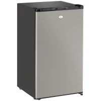 HOMCOM Mini Fridge with Freezer, Compact Mini Refrigerator with 3.3Cu Ft Capacity, Adjustable Shelves and Temperature and Reversible Door for Bedroom, Black/Silver(m-1)