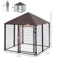 PawHut 4.6' x 4.6' x 5' Outdoor Dog Kennel, Welded Wire Heavy Duty Dog Run, Dog Kennel Outside with Waterproof & UV Resistant Cover, for S&M Dogs, Black(m-3)
