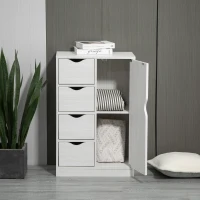 HOMCOM Freestanding Storage Cabinet, Bathroom Floor Cabinet with 4 Drawers and Door, White Wood Grain(m-10)