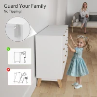 HOMCOM 6 Drawer Double Dresser for Bedroom, Fluted Chest of Drawers with Gold Finger Pulls and 5 Wood Legs, White(m-5)