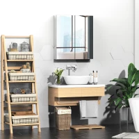 kleankin Bathroom Mirrored Cabinet, 24"x26" Stainless Steel Frame Medicine Cabinet, Wall-Mounted Storage Organizer with Double Doors, Silver(m-11)