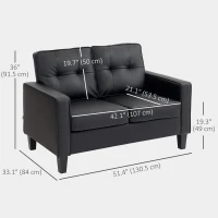 HOMCOM 51" Double Sofa Couch, Upholstered PU Leather Loveseat with Armrests, Tufted Backrest, Cushion, Black(m-3)