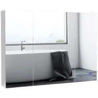 kleankin Bathroom Mirror Cabinet with Light, Bathroom Storage Cupboard with USB Charge, Adjustable Shelf, 35.5"W x 25.5"H, White(m-12)