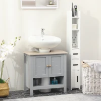 kleankin Pedestal Sink Storage Cabinet, Under Sink Cabinet, Bathroom Vanity Cabinet with Adjustable Shelf and Open Bottom Shelf, Gray(m-2)