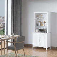 HOMCOM 70" Kitchen Buffet Hutch with 3-tier Shelving Double-door Storage Pantry Cabinet, Sideboard with Adjustable Shelves Microwave Oven Countertop, White(m-8)