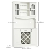 HOMCOM Kitchen Pantry Cabinet, with Hutch, Utility Drawer, 4 Door Cabinets and 6-Bottle Wine Rack, White(m-3)