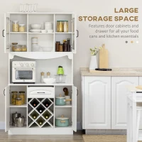 HOMCOM Kitchen Pantry Cabinet, with Hutch, Utility Drawer, 4 Door Cabinets and 6-Bottle Wine Rack, White(m-4)
