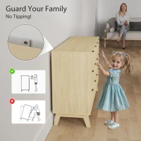 HOMCOM 6 Drawer Double Dresser for Bedroom, Fluted Chest of Drawers with Gold Finger Pulls and 5 Wood Legs, Natural Wood(m-5)