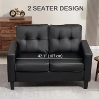HOMCOM 51" Double Sofa Couch, Upholstered PU Leather Loveseat with Armrests, Tufted Backrest, Cushion, Black(m-6)