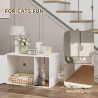 PawHut Cat Litter Box Enclosure, Cat Washroom End Side Table with Rattan Door, Scratching Pad, Non-slip Foot Pads, White(m-7)