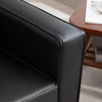 HOMCOM 51" Double Sofa Couch, Upholstered PU Leather Loveseat with Armrests, Tufted Backrest, Cushion, Black(m-9)