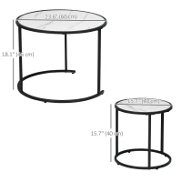 HOMCOM Round Nesting Coffee Table Set of 2, Stacking Modern Accent Tables with Faux Marble Tabletop and Metal Frame for Living Room, White(m-3)