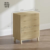 HOMCOM 4 Drawer Double Dresser for Bedroom, Fluted Chest of Drawers with Gold Finger Pulls and 4 Wood Legs, Natural Wood(m-3)