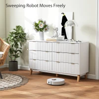 HOMCOM 6 Drawer Double Dresser for Bedroom, Fluted Chest of Drawers with Gold Finger Pulls and 5 Wood Legs, White(m-6)