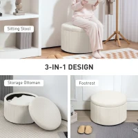 HOMCOM 24 Inches Round Storage Ottoman Stool with Lid, Upholstered Corduroy Foot Rest for Living Room, Bedroom, Beige(m-6)