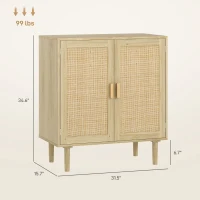 HOMCOM Bohemian Sideboard, 31.5" Buffet Cabinet with 2 Rattan Doors and Shelves for Living Room, Hallway, Natural(m-3)
